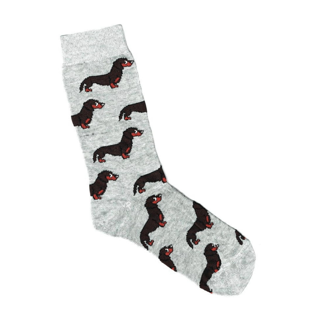 Stewarts Menswear Lafitte Australian made socks. Colour is marle grey with black/brown dachshunds all over.