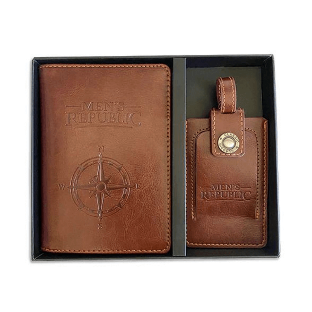 Mens passport holder and luggage tag store