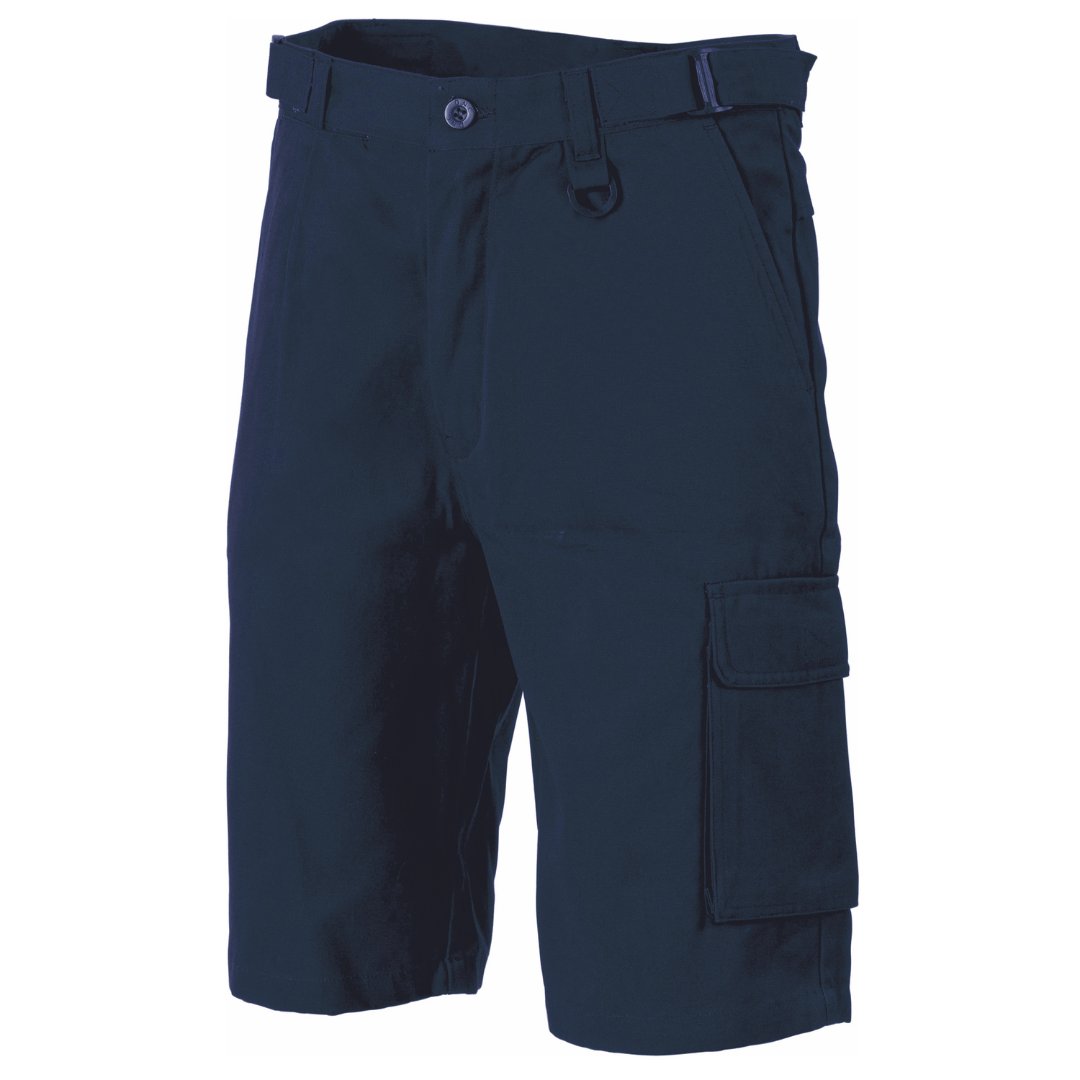 Stewarts Menswear Mullumbimby. DNC Workwear Hero air flow duck weave cargo short. Colour is navy