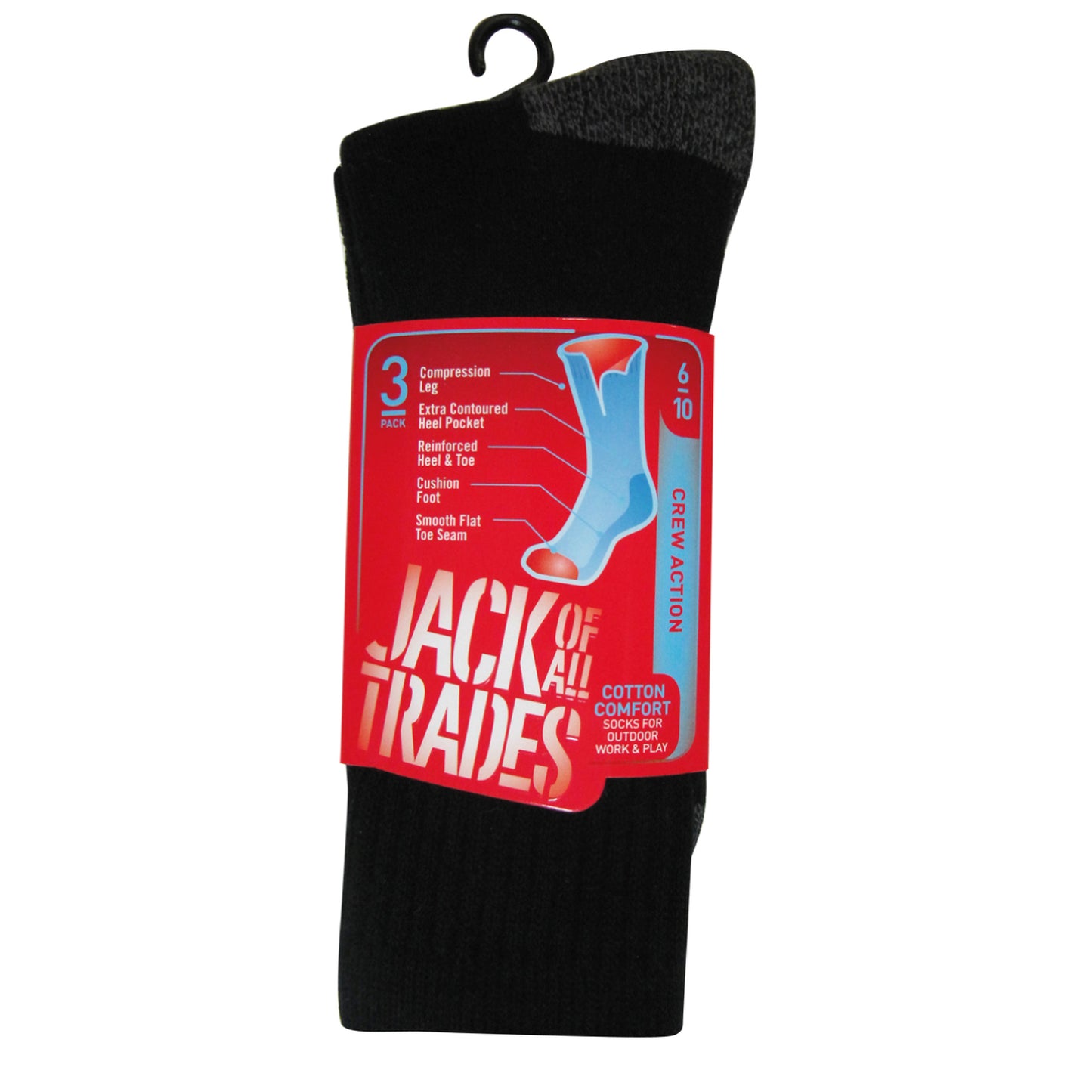 Jack of All Trades 3 Pack Cotton Action Crew Sock