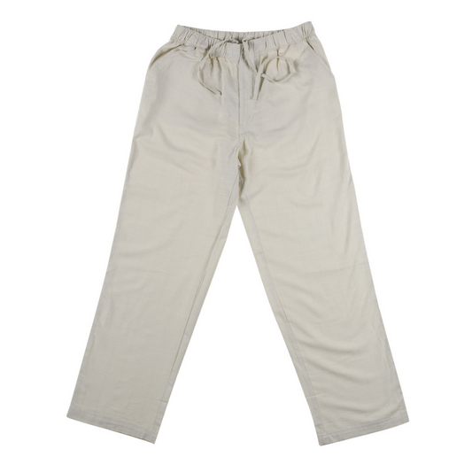 Kingston Grange Bamboo Beach Pant available at Stewart’s Menswear Mullumbimby. Men’s relaxed bamboo-cotton pants with elastic waistband, breathable and sustainable. Colour is BOne.