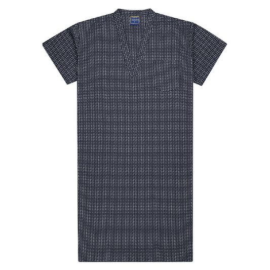 A comfortable free flowing short sleeve nightshirt made using a lightweight printed cotton blend material that keeps you extra cool on those hot evenings. Dark navy with small white feature patten, below knee length with chest pocket.