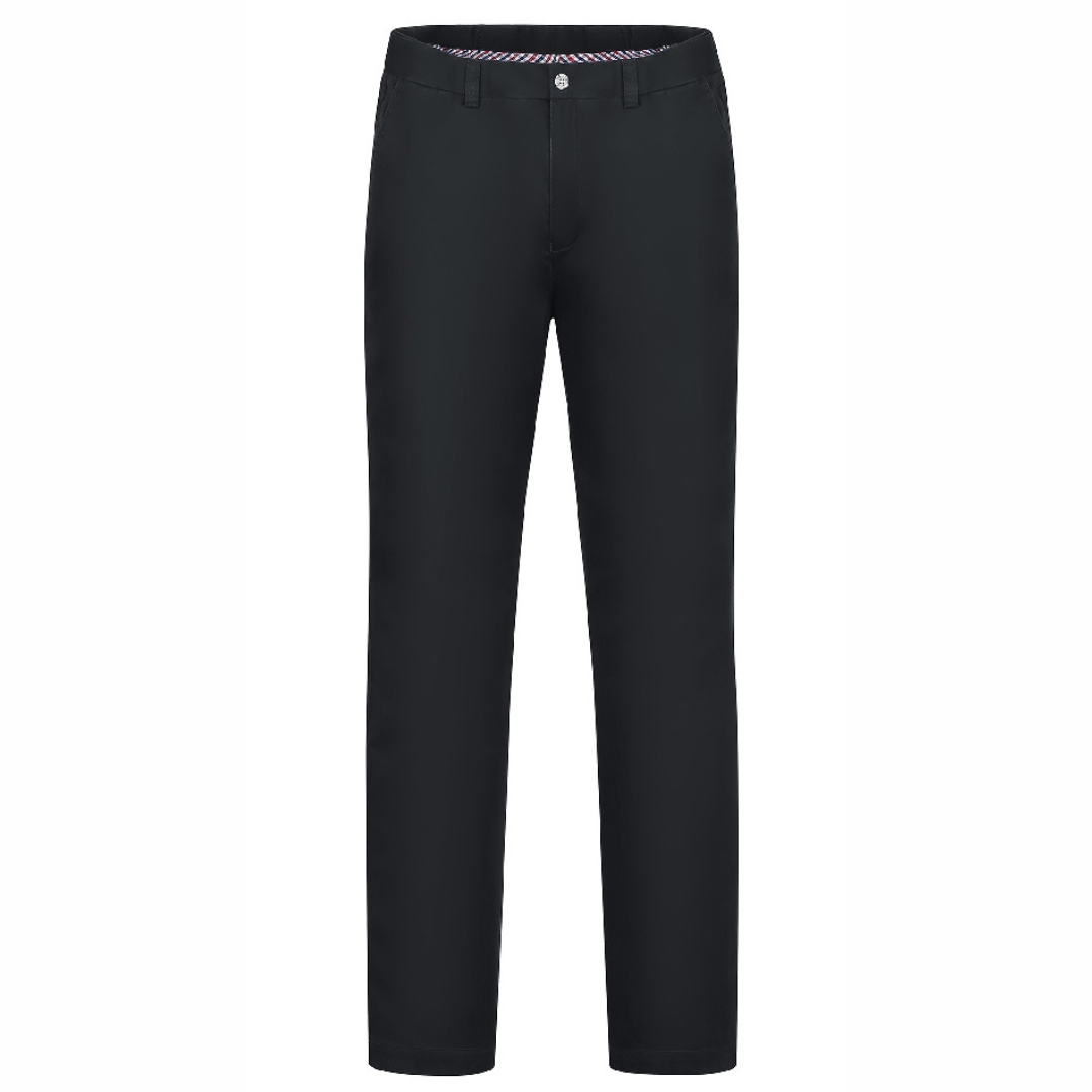 Stewarts Menswear Ritemate Pilbara Classic chino pants, Black colour, front view.The Pilbara Classic Chino Pant by Ritemate is the perfect addition to any men's wardrobe.. Made from 98% cotton and 2% elastane with superior garment assembly, twin needle stitching and a quality YKK zipper, the Classic Chino Pant is designed to last.  The action waistband provides a comfortable fit for all day wear and the soft peach finish gives these men's pants a luxurious feel.