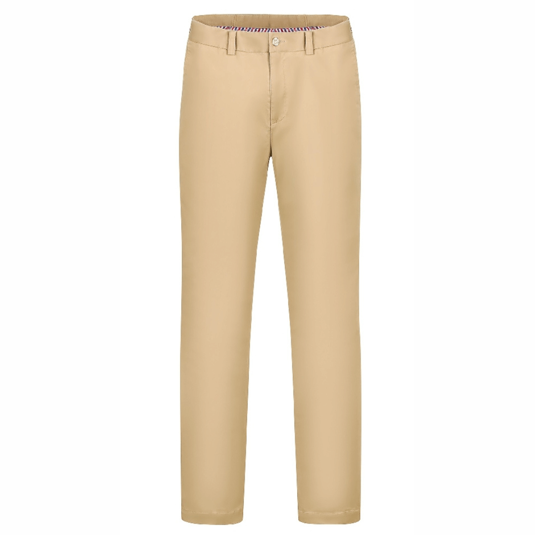 Stewarts Menswear Ritemate Pilbara Classic chino pants, Caramel colour, front view.The Pilbara Classic Chino Pant by Ritemate is the perfect addition to any men's wardrobe.. Made from 98% cotton and 2% elastane with superior garment assembly, twin needle stitching and a quality YKK zipper, the Classic Chino Pant is designed to last.  The action waistband provides a comfortable fit for all day wear and the soft peach finish gives these men's pants a luxurious feel.