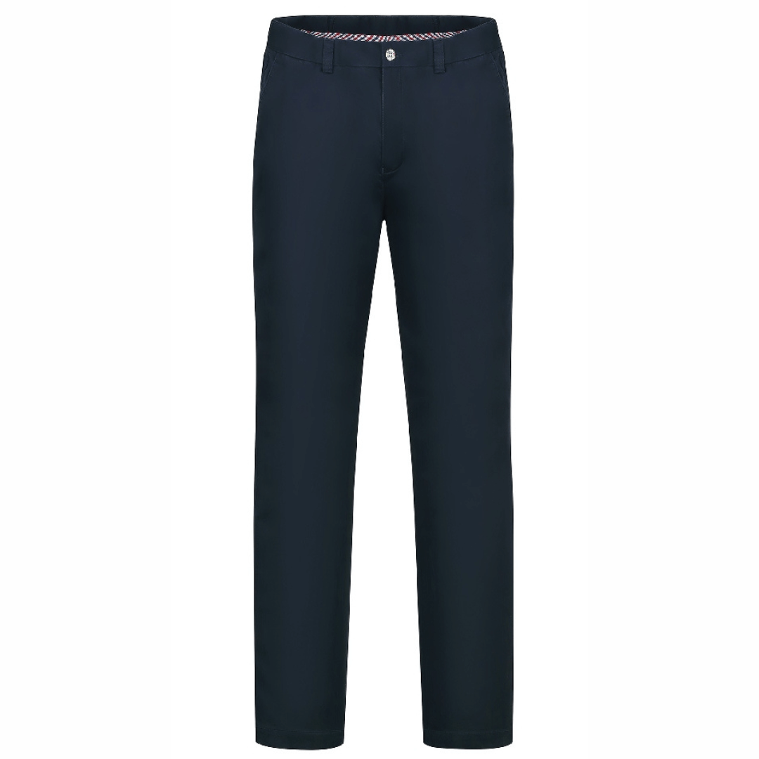 Stewarts Menswear Ritemate Pilbara Classic chino pants, Navy colour, front view.The Pilbara Classic Chino Pant by Ritemate is the perfect addition to any men's wardrobe.. Made from 98% cotton and 2% elastane with superior garment assembly, twin needle stitching and a quality YKK zipper, the Classic Chino Pant is designed to last.  The action waistband provides a comfortable fit for all day wear and the soft peach finish gives these men's pants a luxurious feel.