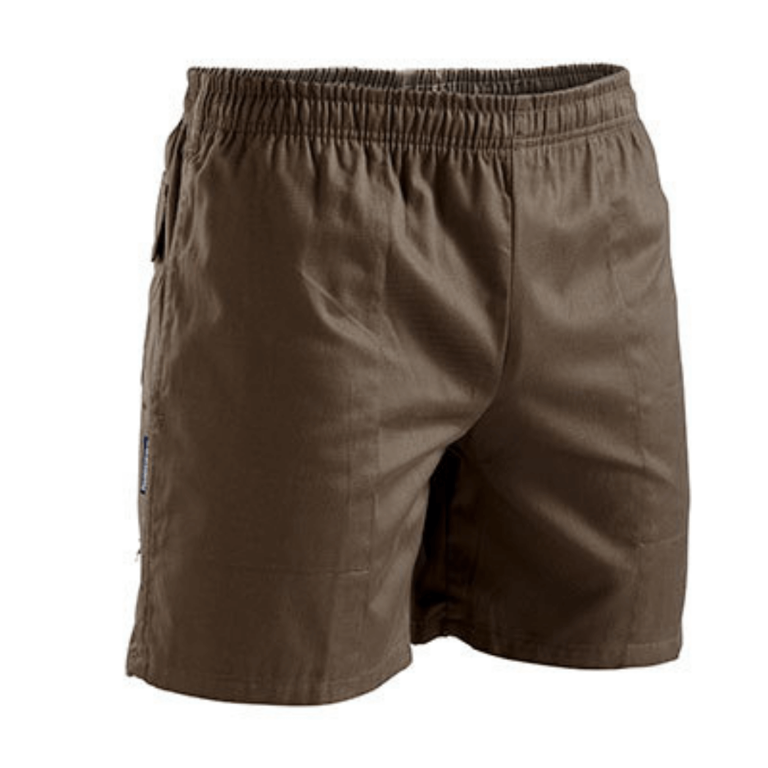 Stewarts Menswear Mullumbimby Stubbies Ruggers longer leg short. Colour is Olive.