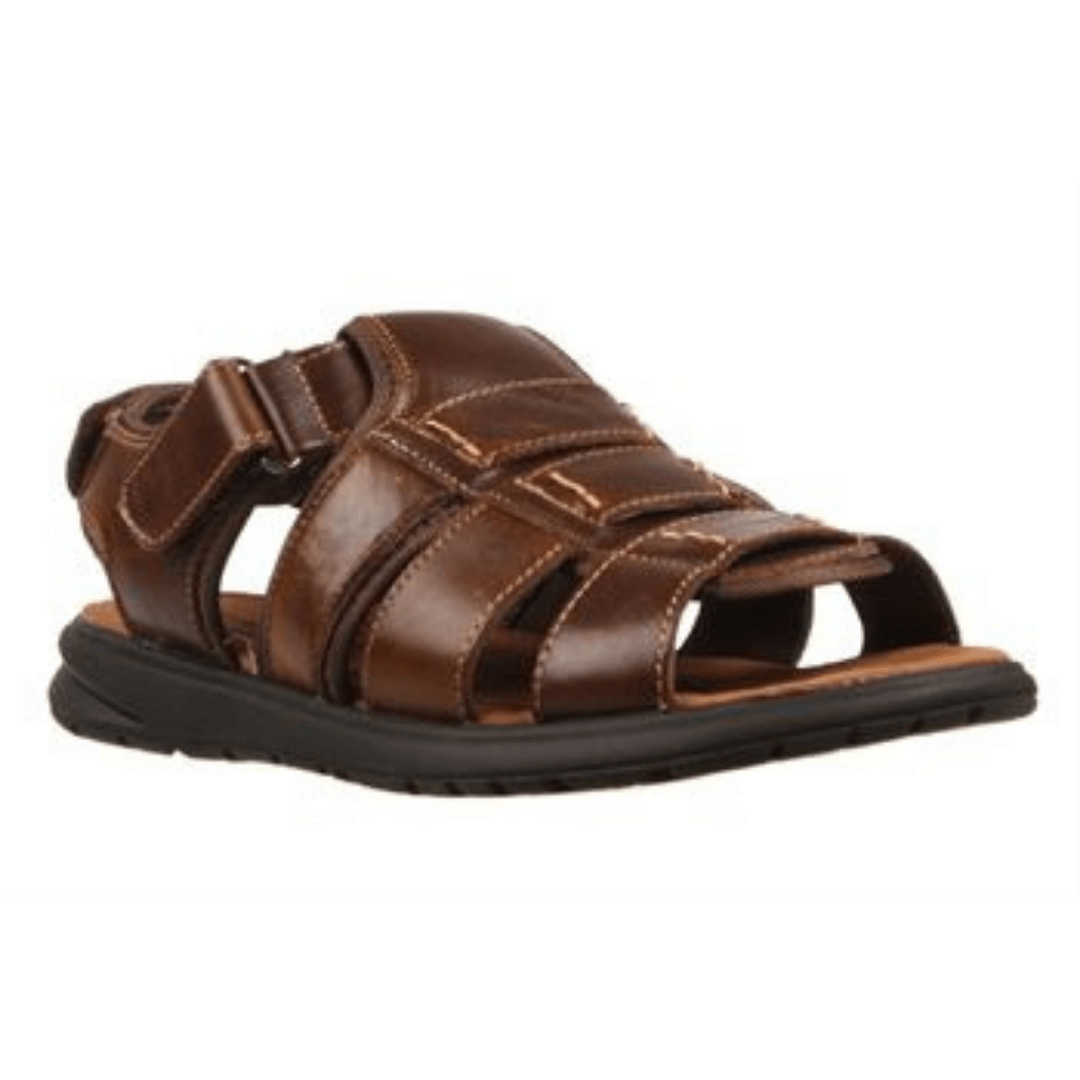 Chester sandals by Woodlands are the perfect everyday leather sandals for men. Features a leather upper and leather lined padded insole with wo adjustable velcro straps, at the side and back for custom fit. Side View