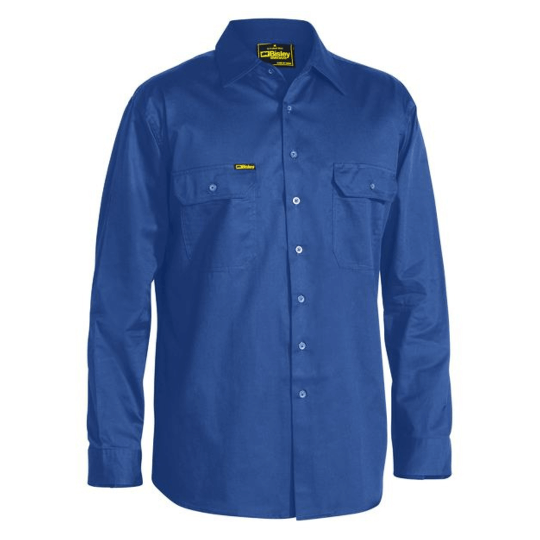 Royal BLue coloured Bisley cool lightweight long sleeve work shirt available from Stewart's Menswear in Mullumbimby.