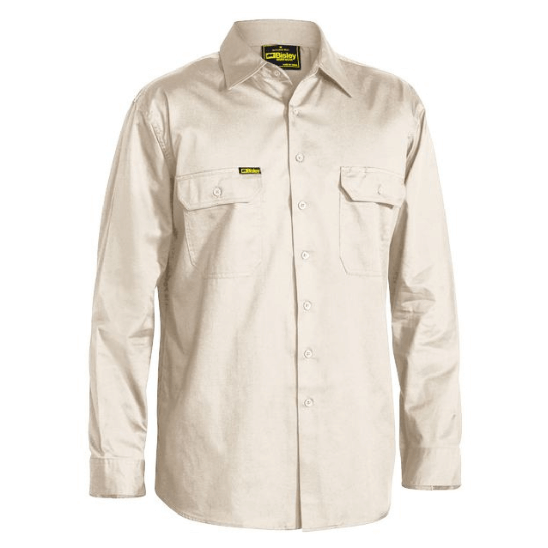 Sand coloured Bisley cool lightweight long sleeve work shirt available from Stewart's Menswear in Mullumbimby.