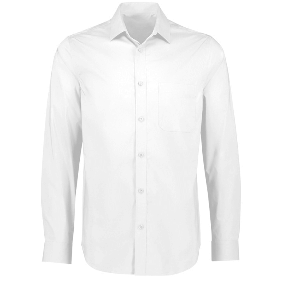 Stewarts Menswear Fashion Biz Mason classic long sleeve shirt. Colour is white. Photo shows  Mason classic long sleeve shirt, front view.