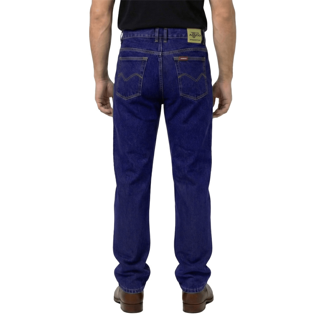 Back view of AMCO Stretch Denim Jeans in Stone Wash available at Stewart’s Menswear Mullumbimby. Straight-fit men’s stretch denim jeans for everyday comfort.