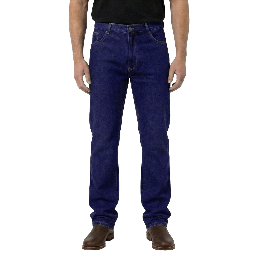Front view of AMCO Stretch Denim Jeans in Stone Wash available at Stewart’s Menswear Mullumbimby. Straight-fit men’s stretch denim jeans for everyday comfort.
