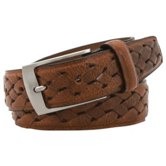 Stewarts Menswear Australian made leather belt - Diego - Cognac with silver buckle. Elevate your style with the Diego Australian Made Leather Belt. Handcrafted from premium embossed leather, this belt offers a wide size range and comes in classic colours. Experience the excellence of Australian craftsmanship with a versatile belt suitable for both formal and casual occasions.