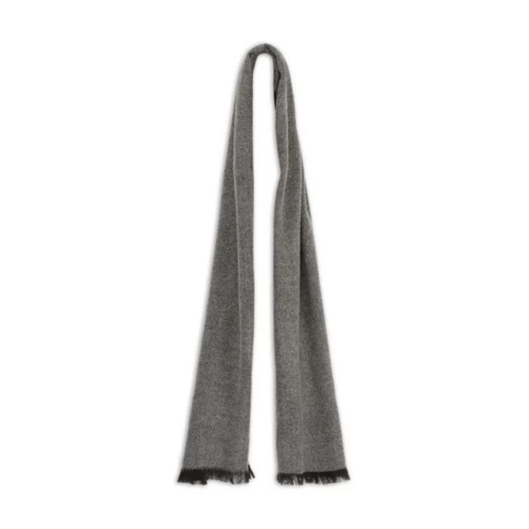 Stewarts Menswear, Mullumbimby. Avenel hats two toned brushed acrylic scarf with short fringe. Colour is grey/black.