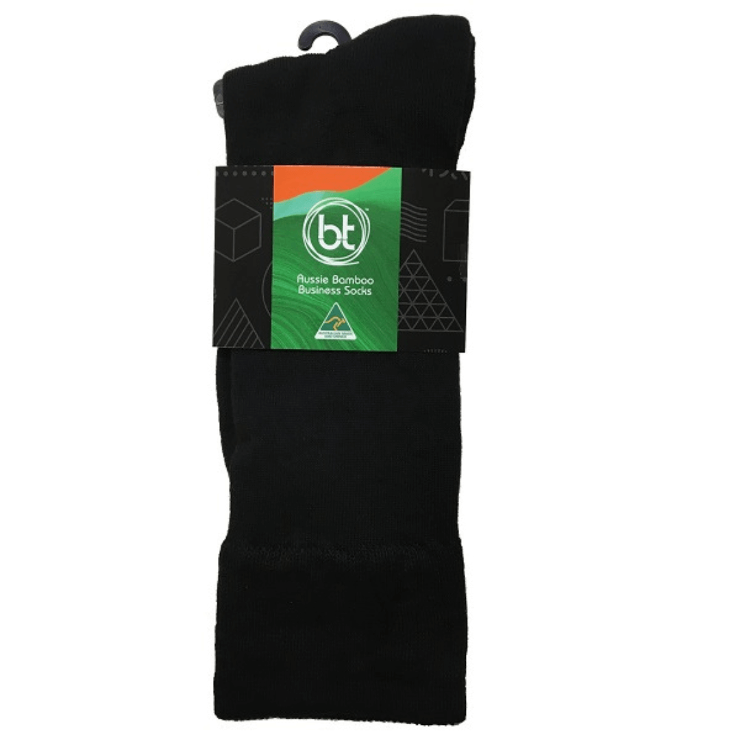 Stewarts Menswear Bamboo Textiles Aussie Sock. Australian made bamboo socks. Bamboo business socks, black