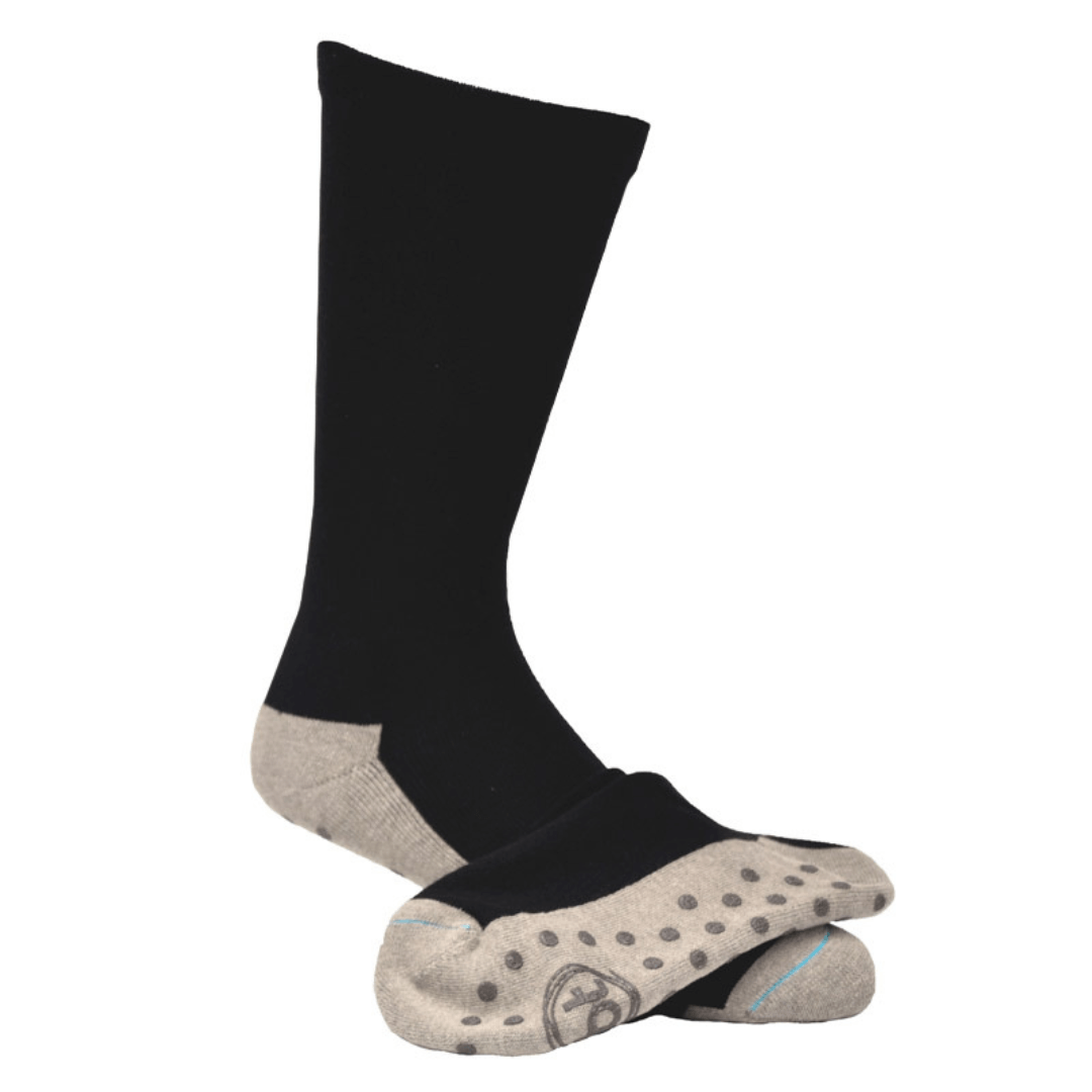 Stewarts Menswear Bamboo Textiles Bamboo Charcoal Circulation Health Sock with Grips. Socks are  Black with grey soles.