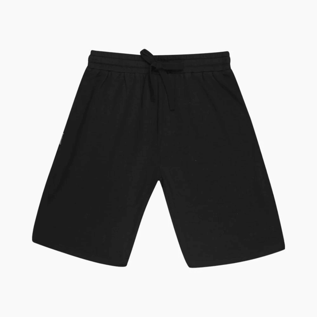 Stewarts Menswear Bamboozled bamboo jersey sleep shorts.  Made from a sustainable Bamboo blend, they are luxuriously soft and breathable and will have you feeling relaxed in no time at all. Elasticised waist with front tie. Photo show front view of black bamboo jersey sleep shorts.