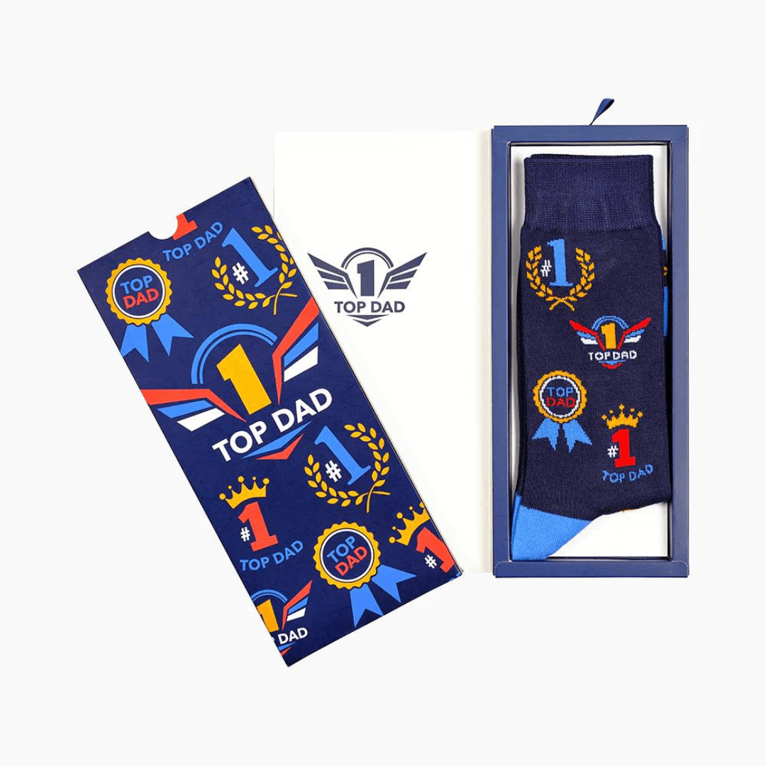 Stewarts Menswear Bamboozld Socks. Sock gift card. Not only do you get a quality pair of Bamboo blend socks the recipient will love, but it comes packed in a matching Gift Card. Top Dad themed socks featuring Top Dad print all over packed in a matching "Top Dad!" gift card. Royal Blue
