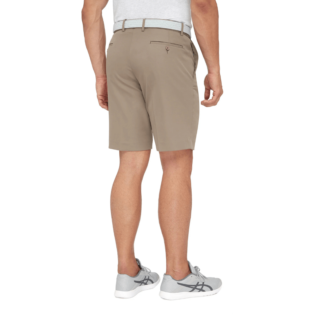 Stewarts Menswear Barwon Proair Shorts. Men's City Club Shorts. Colour is Earth. Photo shows model wearing City Club Barwon Proair Shorts back view.