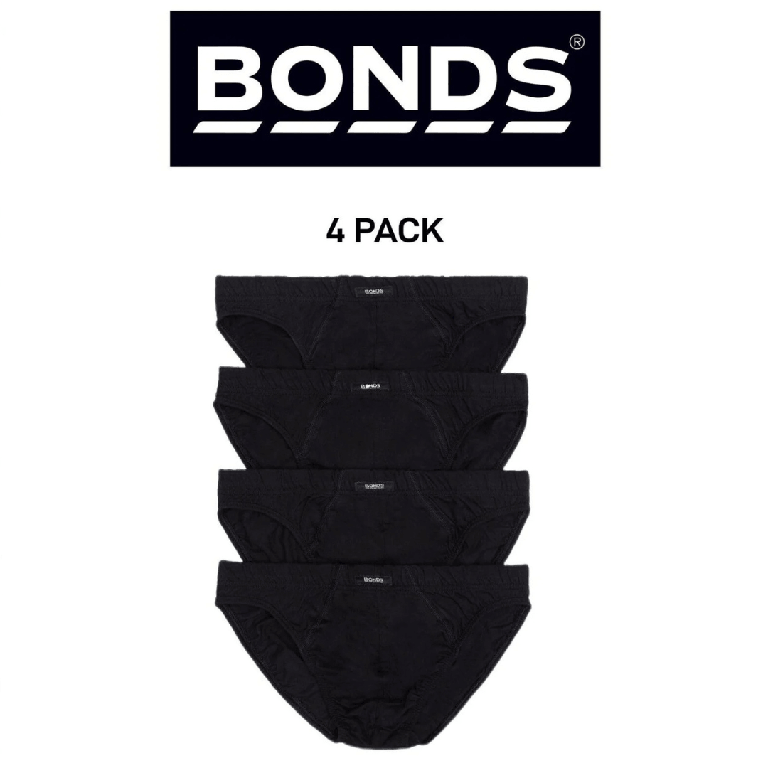Bonds Men's Action Brief 4 pack in black, soft cotton men's underwear available at Stewart's Menswear Mullumbimby.