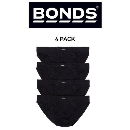 Bonds Men's Action Brief 4 pack in black, soft cotton men's underwear available at Stewart's Menswear Mullumbimby.
