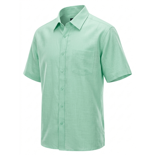 Bridgeport Woven Shirt in mint, 100% cotton classic fit short sleeve men's shirt available at Stewart's Menswear Mullumbimby.