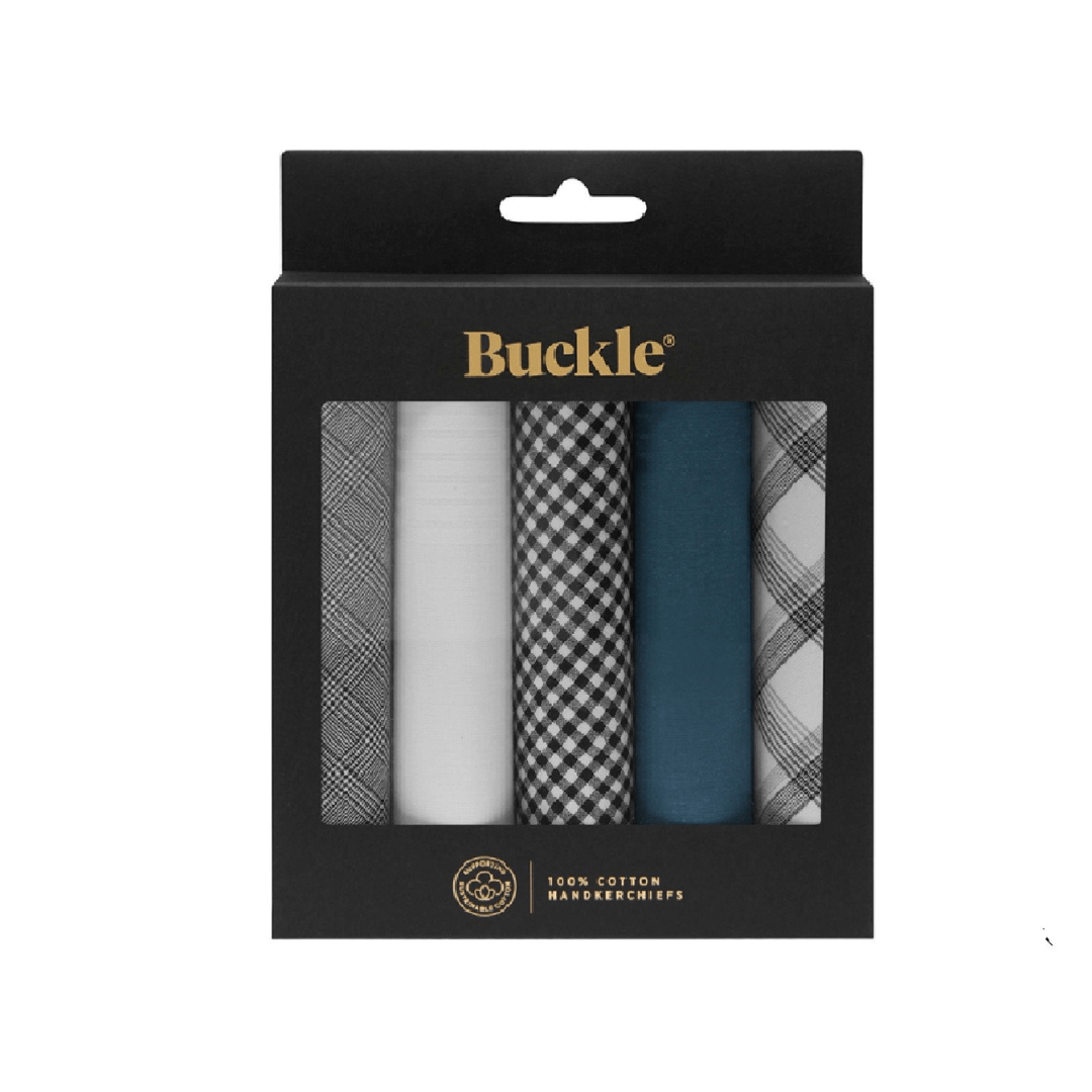 Handmade Sustainable Cotton Handkerchiefs available at Stewart’s Menswear Mullumbimby. Set of 5 soft, eco-friendly men’s cotton handkerchiefs. Gift boxed, ready for gifting. Assorted Black/Grey tones.