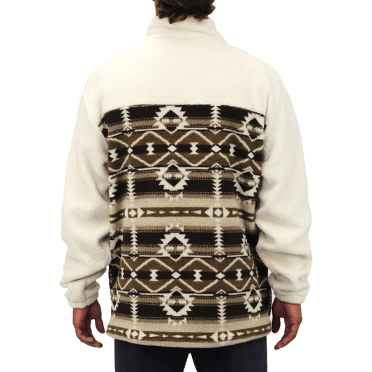 Back view of Carve Dutton 1/4 Zip Sweatshirt in cream available at Stewart’s Menswear Mullumbimby. Polar fleece sweatshirt with stand collar, chest embroidery and kangaroo pockets.