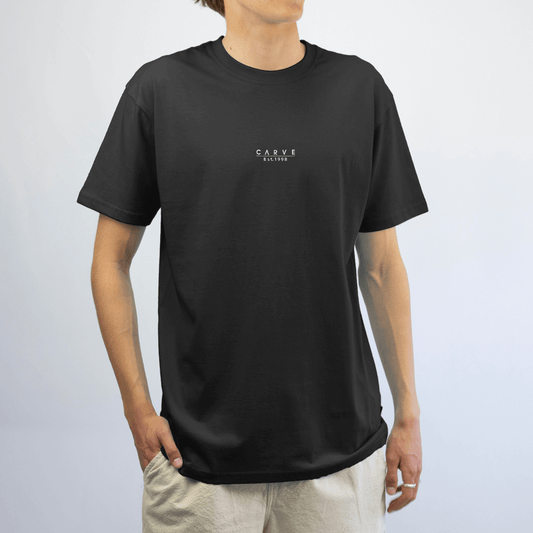 Carve Heritage Short Sleeve Tee available at Stewart’s Menswear Mullumbimby. Dark Shadow coloured Regular-fit men’s cotton tee with Carve chest print and sizes to 5XL