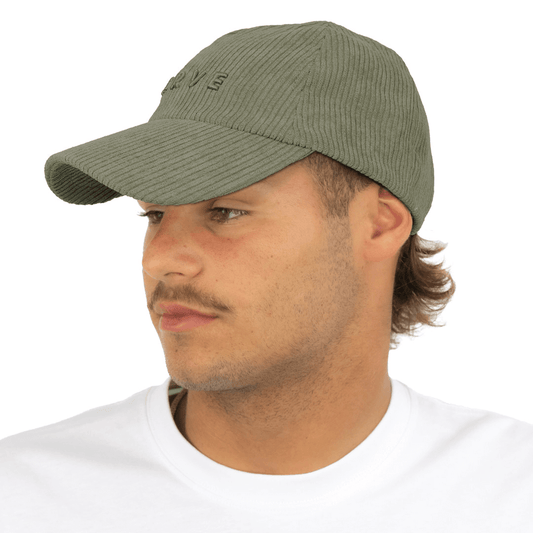 Stewarts Menswear Carve Unisex Manchester Cap. Curved Peak cap made from corduroy with 3D Carve embroidery on front and adjustable snap back. Colour is Khaki.