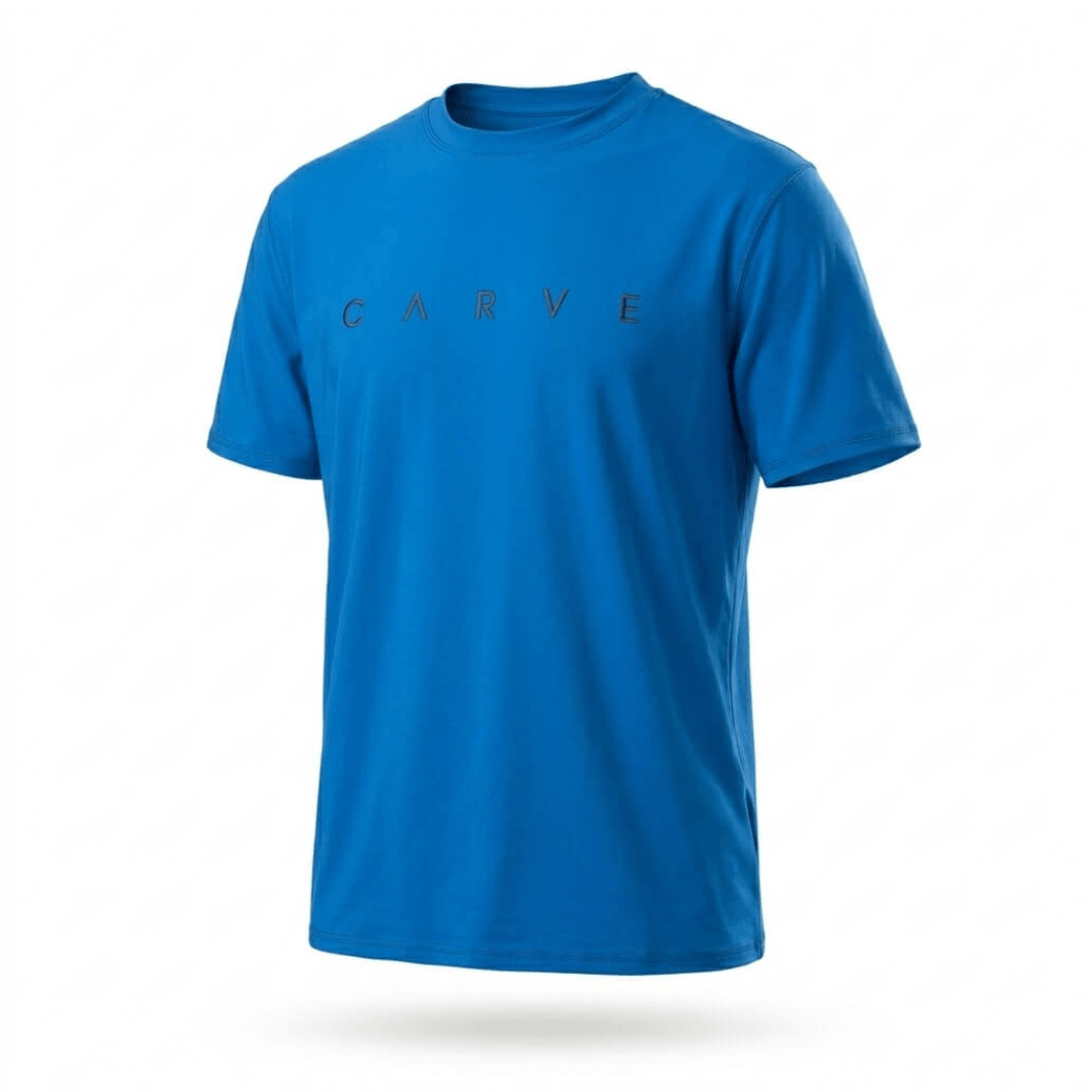 Stewart's Menswear Carve Men's stapler short sleeve rashie. Men's short sleeve swim Rashie with small Carve chest print. Colour is Royal Blue.