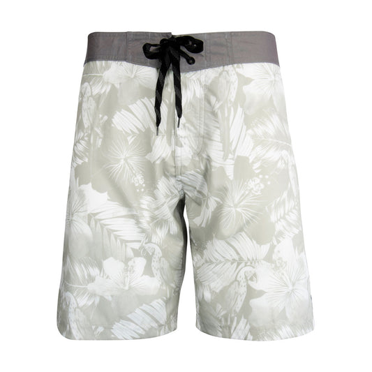 Stewarts Menswear Carve surfwear sub-tropics fitted waist boardie. Designed with a straight leg cut with a 19" outer leg length and a contrast coloured fitted waist featuring an elastane gusset. All over grey and white sublimation print with contrast grey waistband.