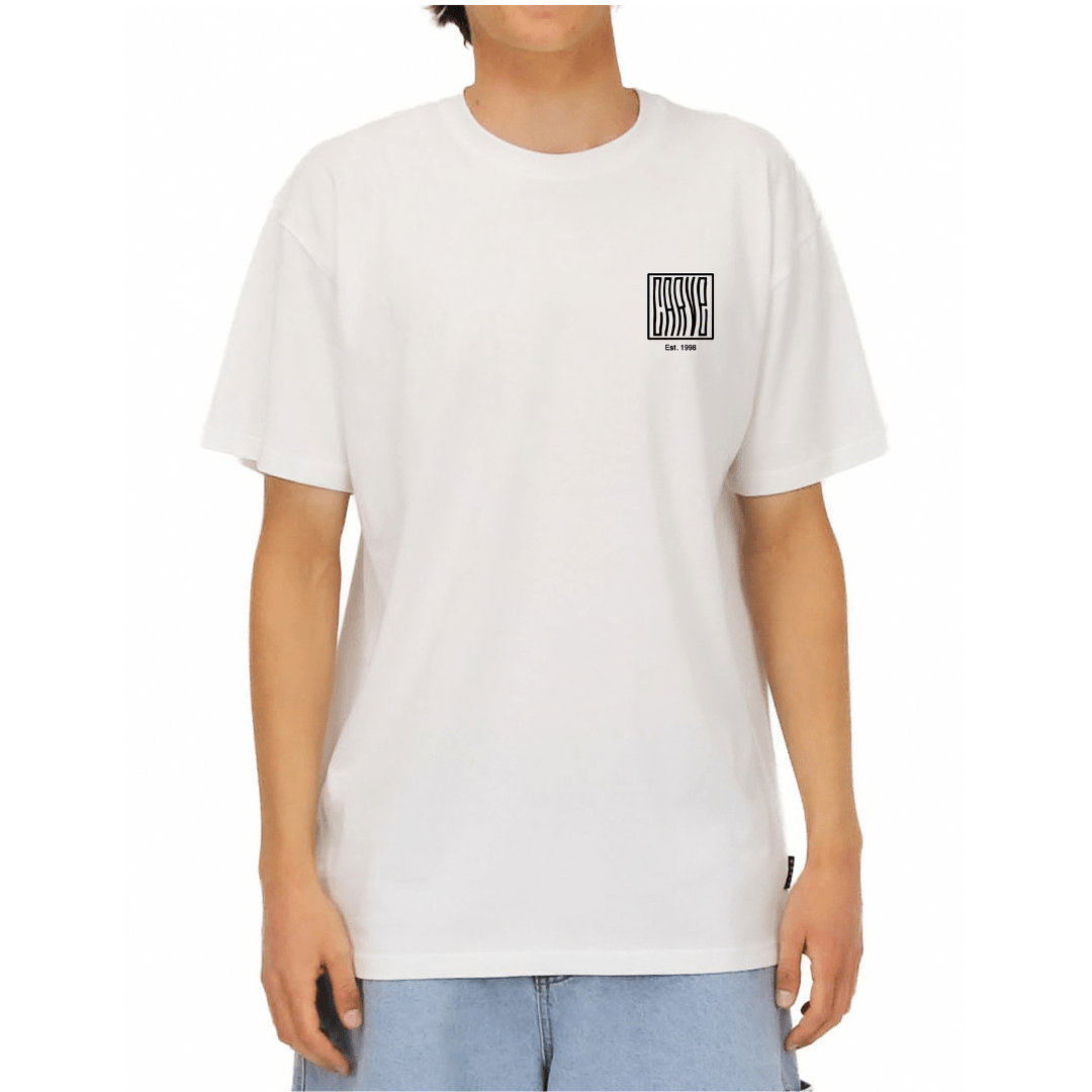 Carve Wavey Tee in white, men's short sleeve cotton tee with small black Carve logo on the chest, available at Stewart's Menswear Mullumbimby.