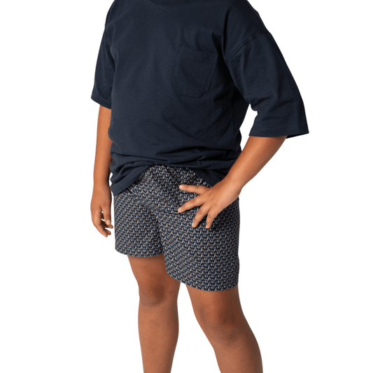 Contare Unisex Kids Cotton Tee and Boxer Set in Nightfall print, a cotton pyjama tee with chest pocket and matching boxer shorts, available at Stewart's Menswear Mullumbimby.