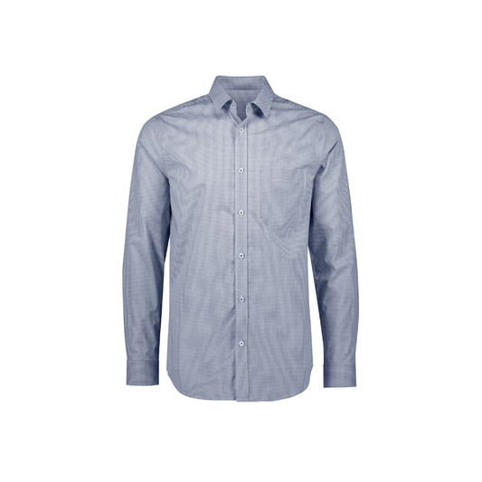 Front view of Fashion Biz Bristol long sleeve shirt in Navy/white available at Stewart's Menswear in Mullumbimby.