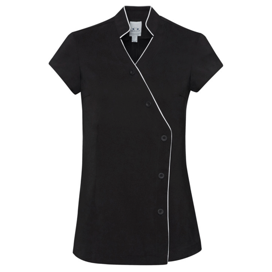 stewarts menswear Fashion Biz Zen Tunic black/white. Photo shows Zen tunic, black with white piping.