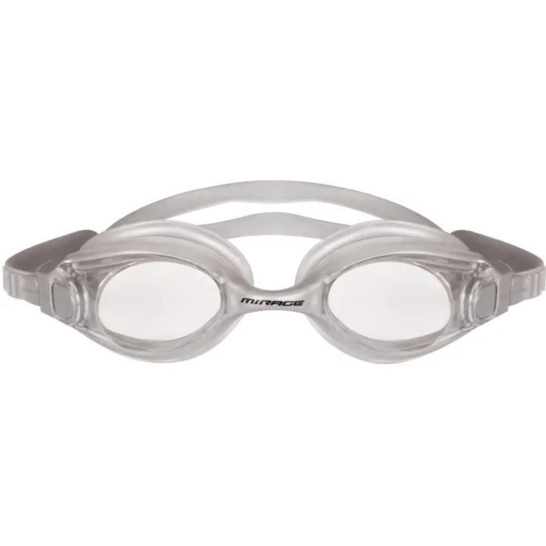 Stewarts Menswear Flow adult swim goggles. Silver. Flow Adult swim goggles available in Black or Silver with clear lens. All Silicone fixed bridge style and 100% UV and anti-fog treated. Ideal for open water and pool swim sessions. Comes with hard case and bonus silicone earplugs 