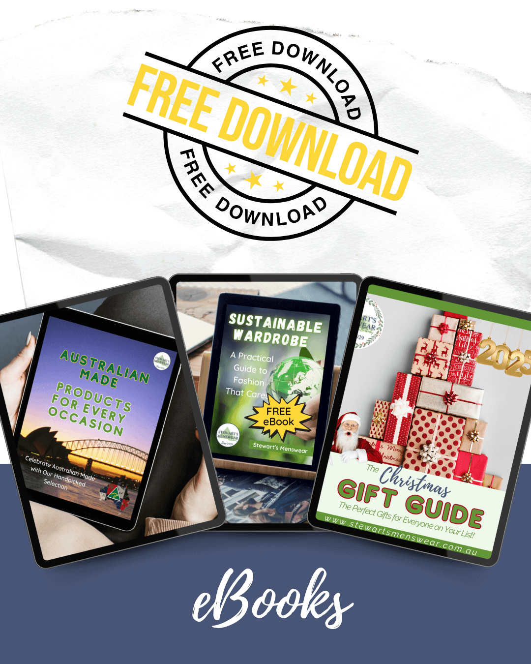 Three digital books on a white background with 'Free Download' text.