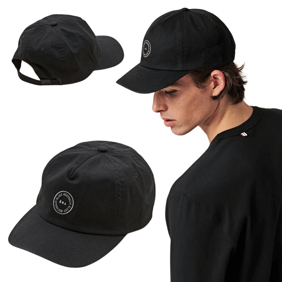 Stewarts Menswear Globe Full Circle cap. The Globe Full Circle Cap is your go-to everyday cap that ticks the sustainable fashion box as it is constructed entirely with 100% recycled thread, including the centre front embroidery. Made with 100% organic cotton bleach-free twill with a faux suede backstrap and a debossed metal clasp adjuster. Colour is washed black.