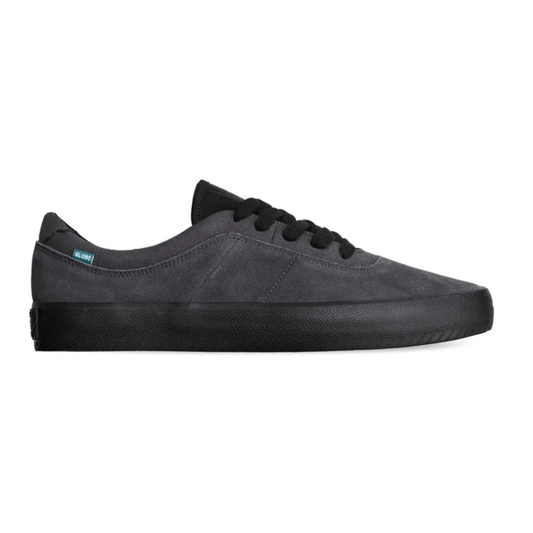 Side view of Melbek Globe skate shoes in grey/black available from Stewarts Menswear, Mullumbimby.