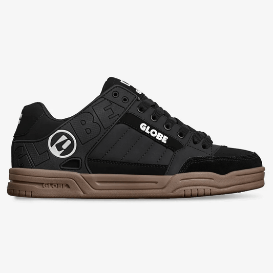 Side view of Globe Tilt skate shoe in onyx/black available from Stewart's Menswear in Mullumbimby.