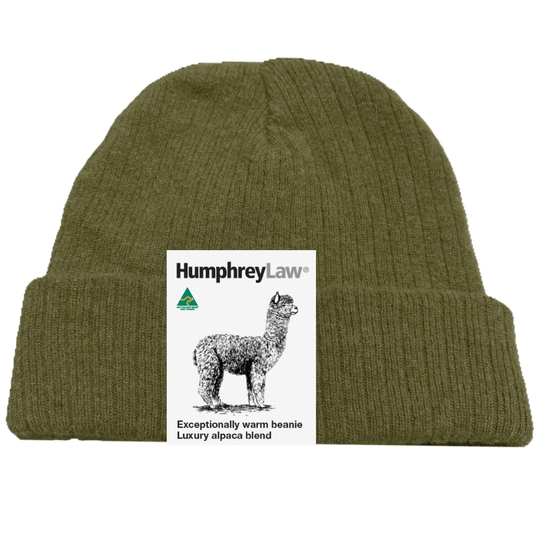 Humphrey Law alpaca beanie in Sage, a soft warm baby alpaca blend beanie available at Stewart's Menswear Mullumbimby. 