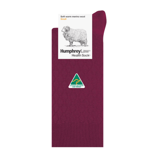 Quilted merino wool ladies' Health Sock in Berry Style 44C, available in small and medium sizes from Stewart's Menswear.