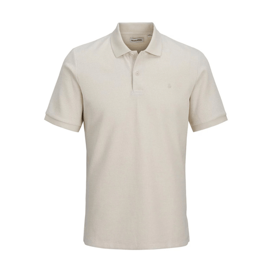 Jack & Jones Austin Polo Shirt in moonbeam, men's cotton jersey polo with classic collar, available at Stewart's Menswear Mullumbimby.
