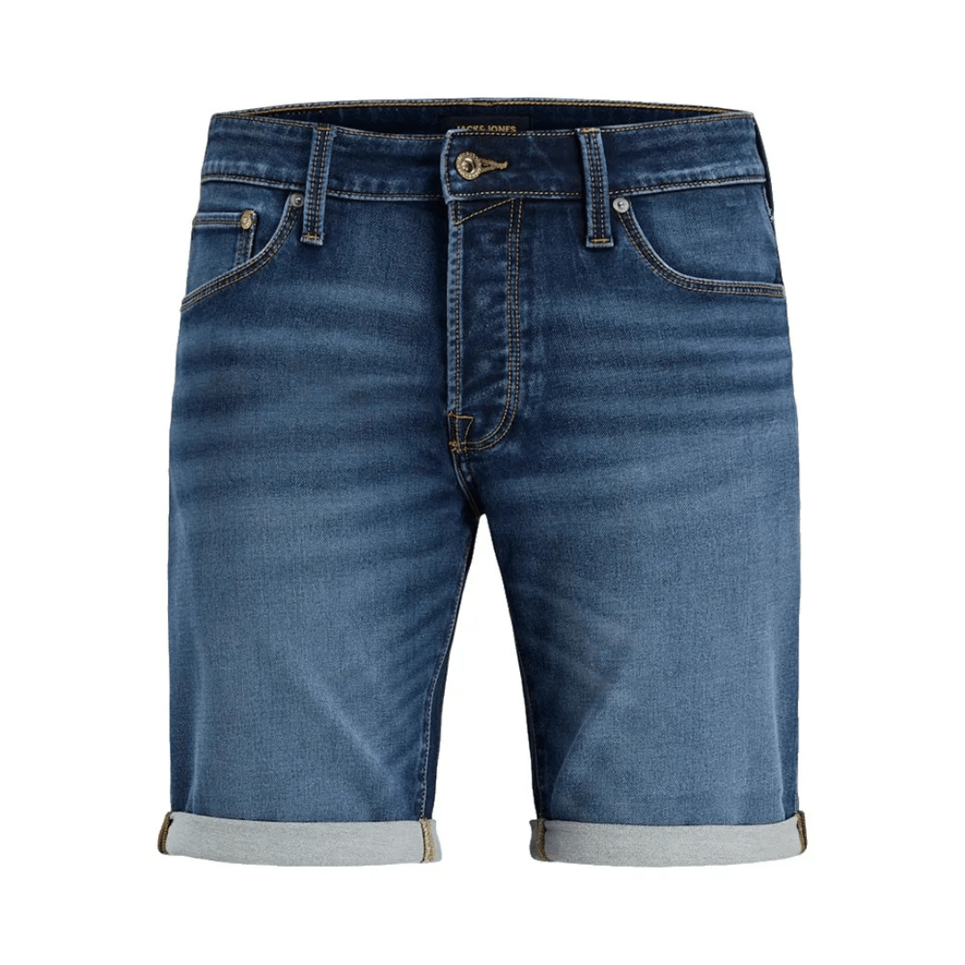 Front view of Jack & Jones Rick Icon Shorts, men's denim-style twill weave shorts, available at Stewart's Menswear Mullumbimby.