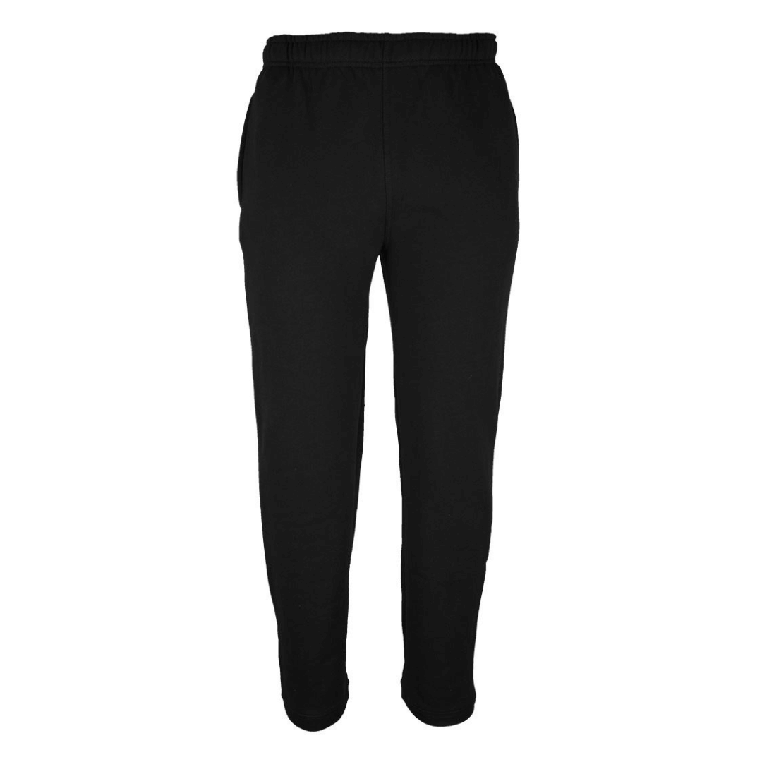 Stewart's Menswear JBs Wear 80% cotton tracksuit pants. These Fleecy Sweat Pants are made with from a cotton-rich (80% Cotton 20% Polyester) fleece fabric that provides superior warmth and durability. With convenient pockets, an elastic waist, and a hidden coin pocket, these pants are both functional and comfortable.  The Track pants are a classic fit with an open leg (no cuff).Colour is black.