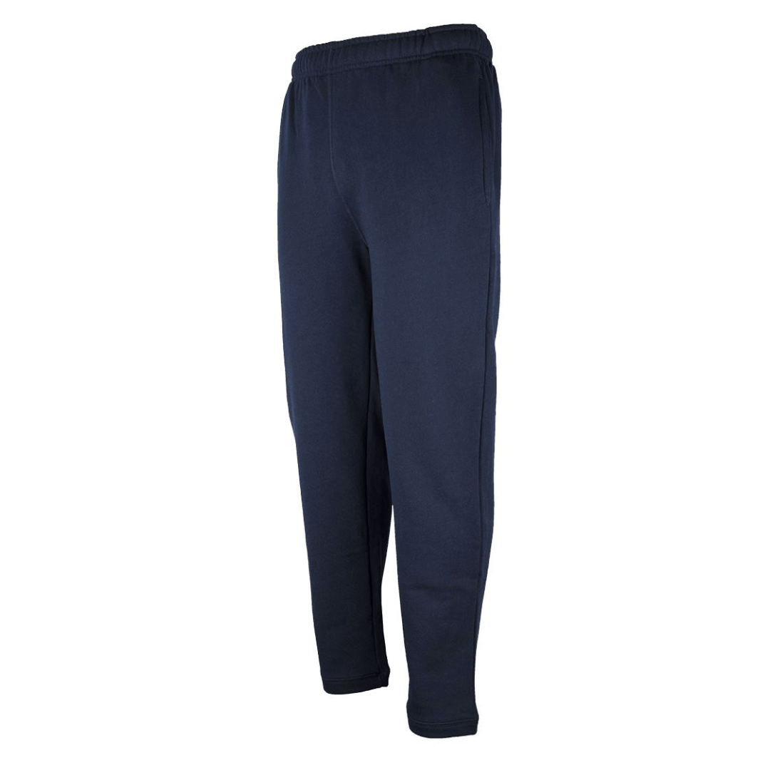 Stewart's Menswear JBs Wear 80% cotton tracksuit pants. These Fleecy Sweat Pants are made with from a cotton-rich (80% Cotton 20% Polyester) fleece fabric that provides superior warmth and durability. With convenient pockets, an elastic waist, and a hidden coin pocket, these pants are both functional and comfortable. The Track pants are a classic fit with an open leg (no cuff).  Colour is Navy