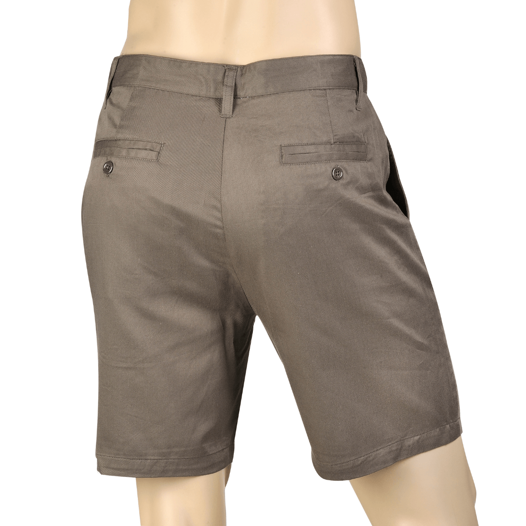 Back view of Jungle coloured Kingston Grange bamboo chino shorts available from Stewart's Menswear in Mullumbimby.