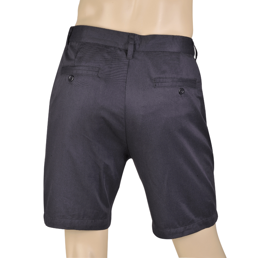 Back view of Navy coloured Kingston Grange bamboo chino shorts available from Stewart's Menswear in Mullumbimby.