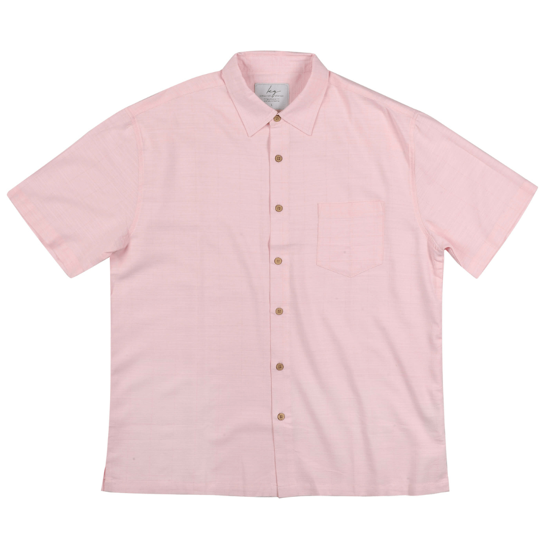 Stewarts Menswear Kingston Grange Bamboo Shirt. Colour is Pink Gin, a pale pink plain coloured shirt.